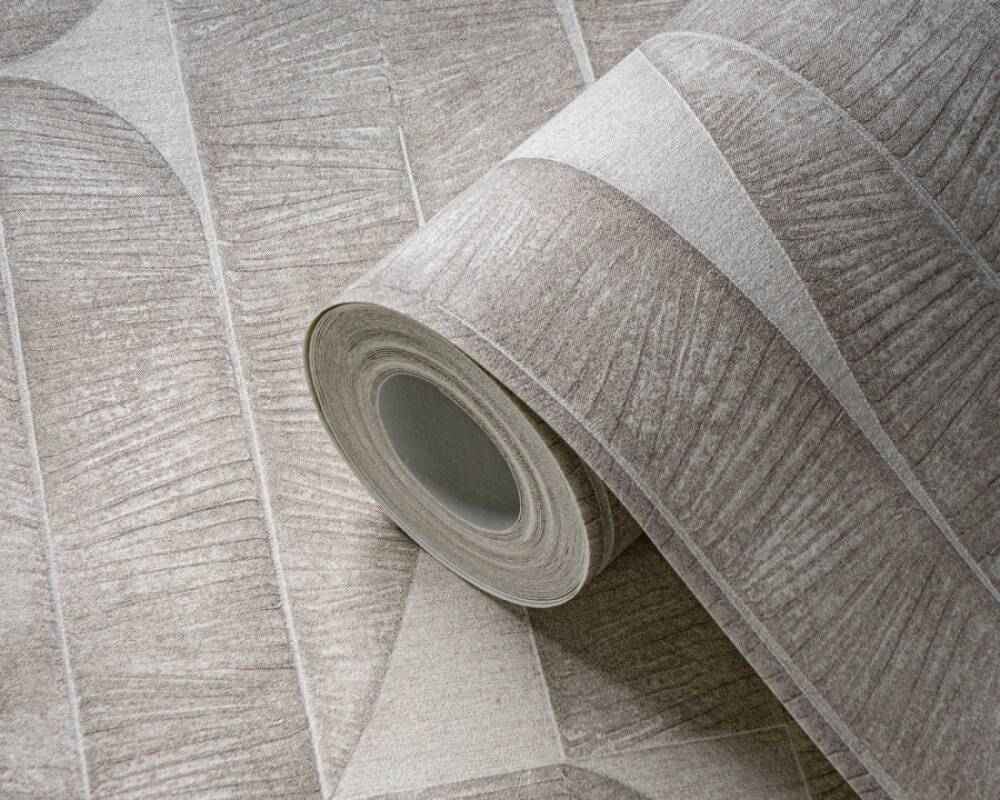 Geometric Leaf Wallpaper in Beige/Grey