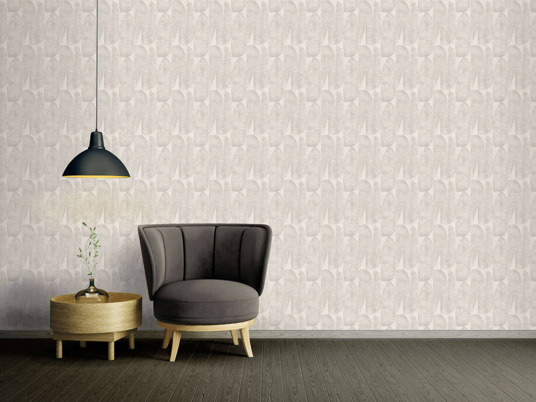 Geometric Leaf Wallpaper in Beige/Grey