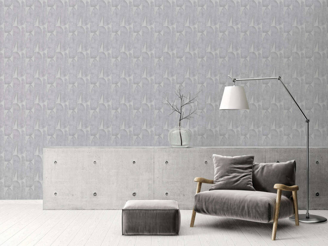 Geometric Leaf Wallpaper in Grey