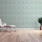 Geometric Leaf Wallpaper in Blue/Cream/Green