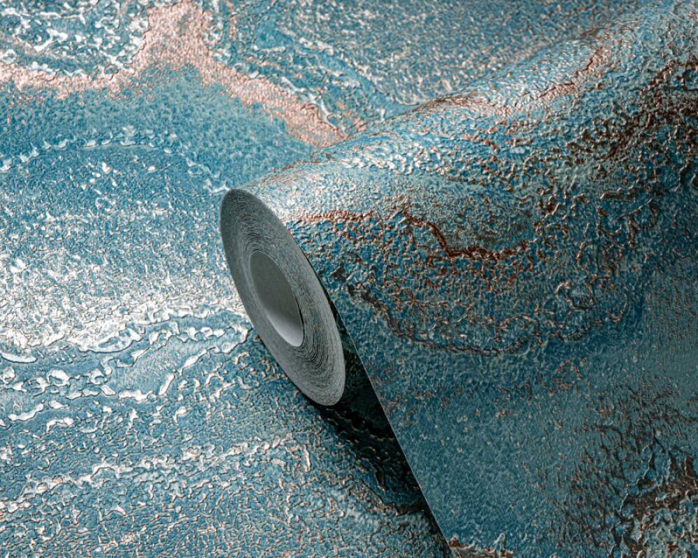 Marbled & Metallic Accents Wallpaper in Blue/Green/Gold
