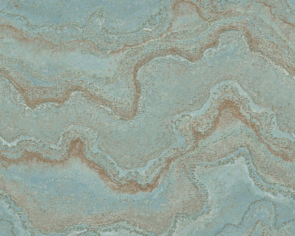 Marbled & Metallic Accents Wallpaper in Blue/Green/Gold