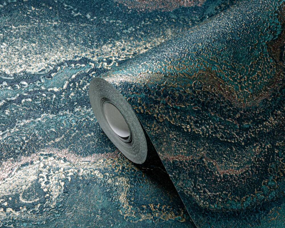 Marbled & Metallic Accents Wallpaper in Green/Copper/Gold
