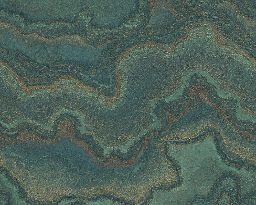 Marbled & Metallic Accents Wallpaper in Green/Copper/Gold