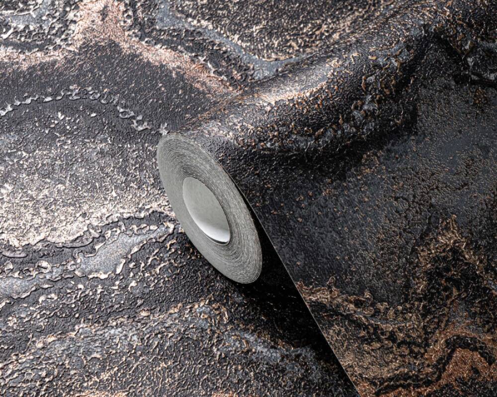 Marbled & Metallic Accents Wallpaper in Black/Copper/Gold