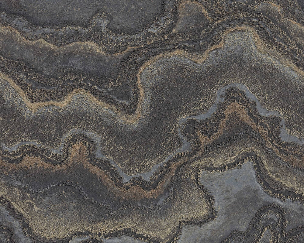 Sample Marbled & Metallic Accents Wallpaper in Black/Copper/Gold