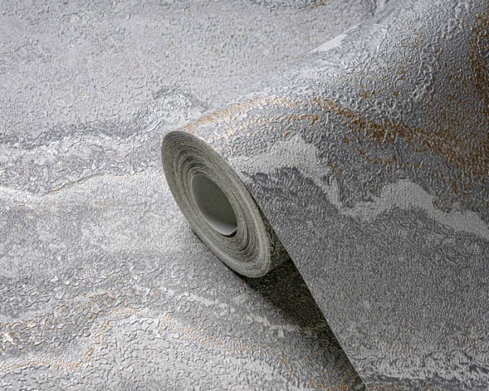 Marbled & Metallic Accents Wallpaper in Grey/Silver/Gold