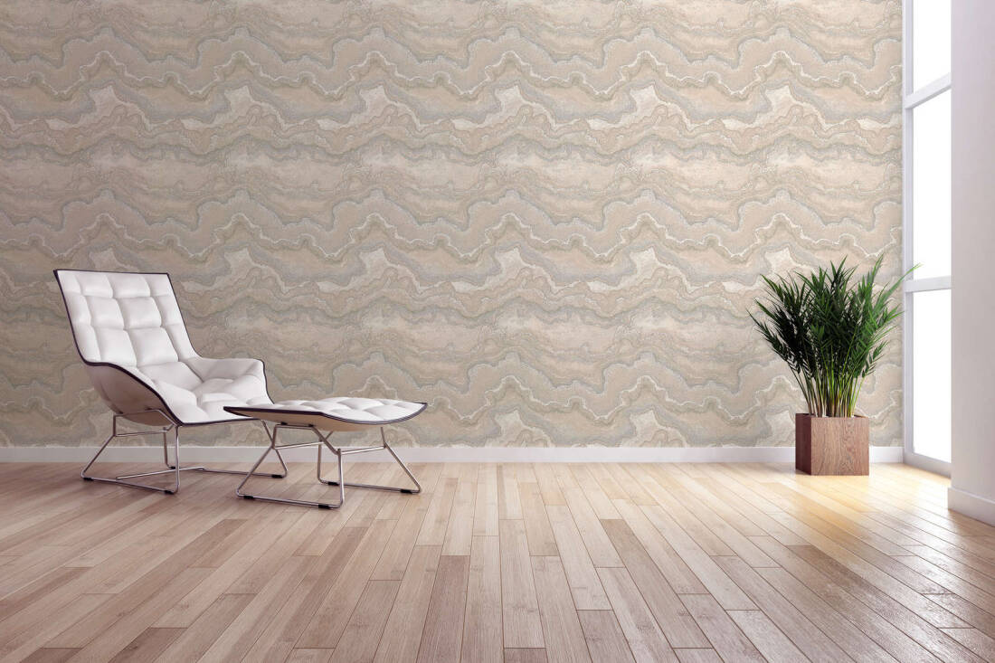 Marbled & Metallic Accents Wallpaper in Beige/Cream/Metallic