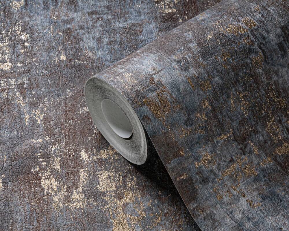 Rust Distressed Wallpaper in Brown/Blue/Gold