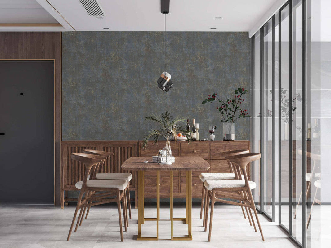 Rust Distressed Wallpaper in Brown/Blue/Gold