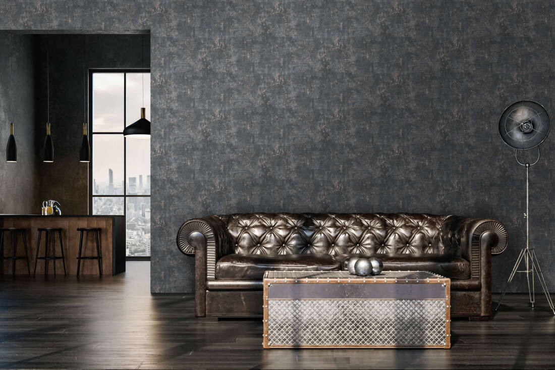 Rust Distressed Wallpaper in Black/Bronze/Grey