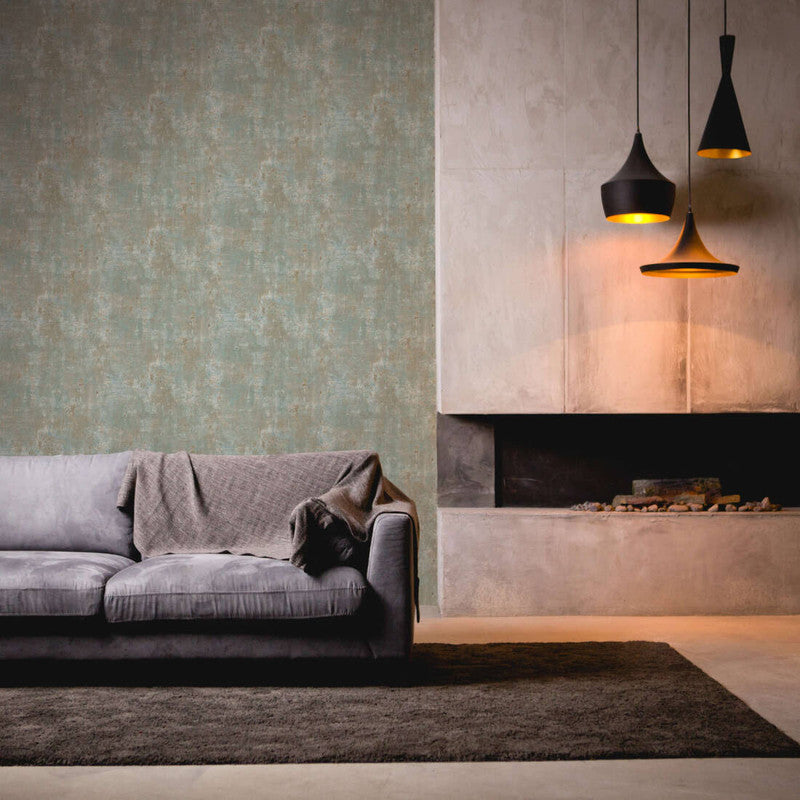 Rust Distressed Wallpaper in Green/Blue/Gold