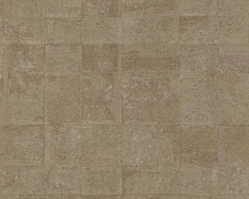 Tile Texture Metallic Effect Wallpaper in Gold