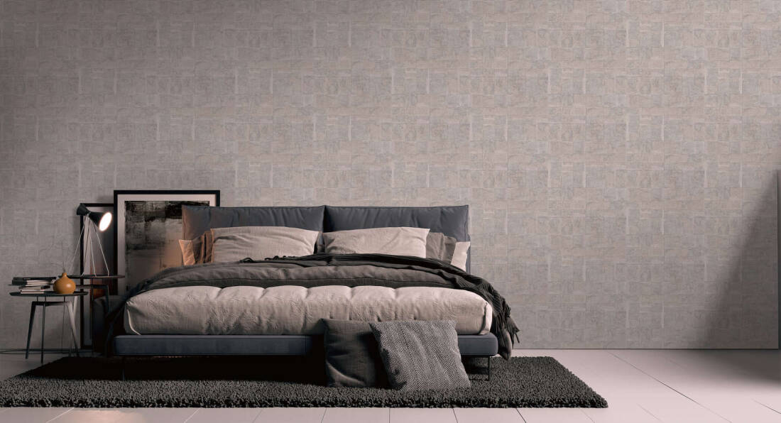 Tile Texture Metallic Effect Wallpaper in Grey/Pink/Silver