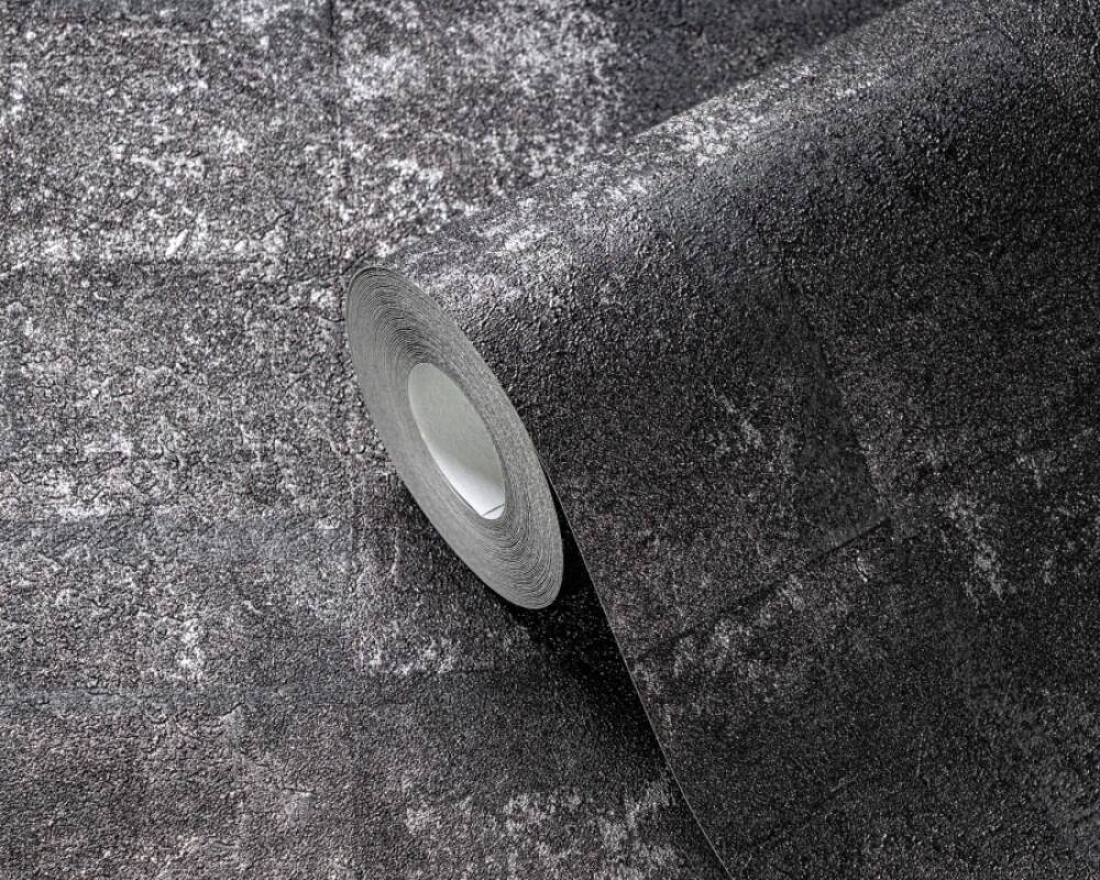 Tile Texture Metallic Effect Wallpaper in Black/Grey/Silver