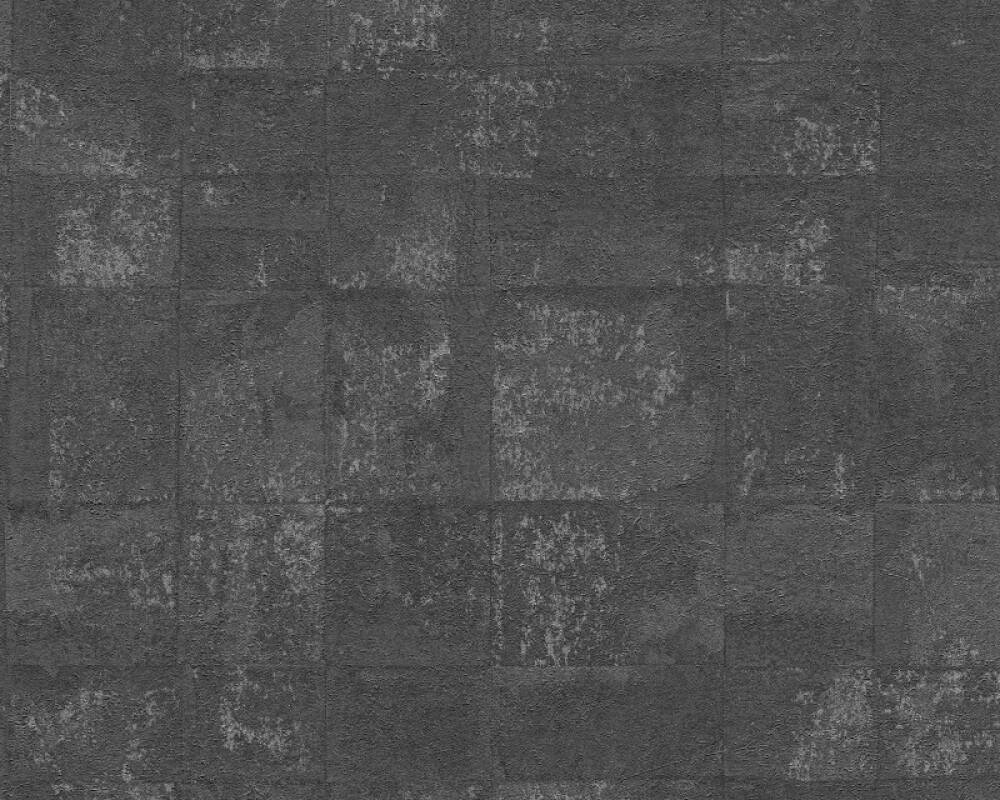 Tile Texture Metallic Effect Wallpaper in Black/Grey/Silver