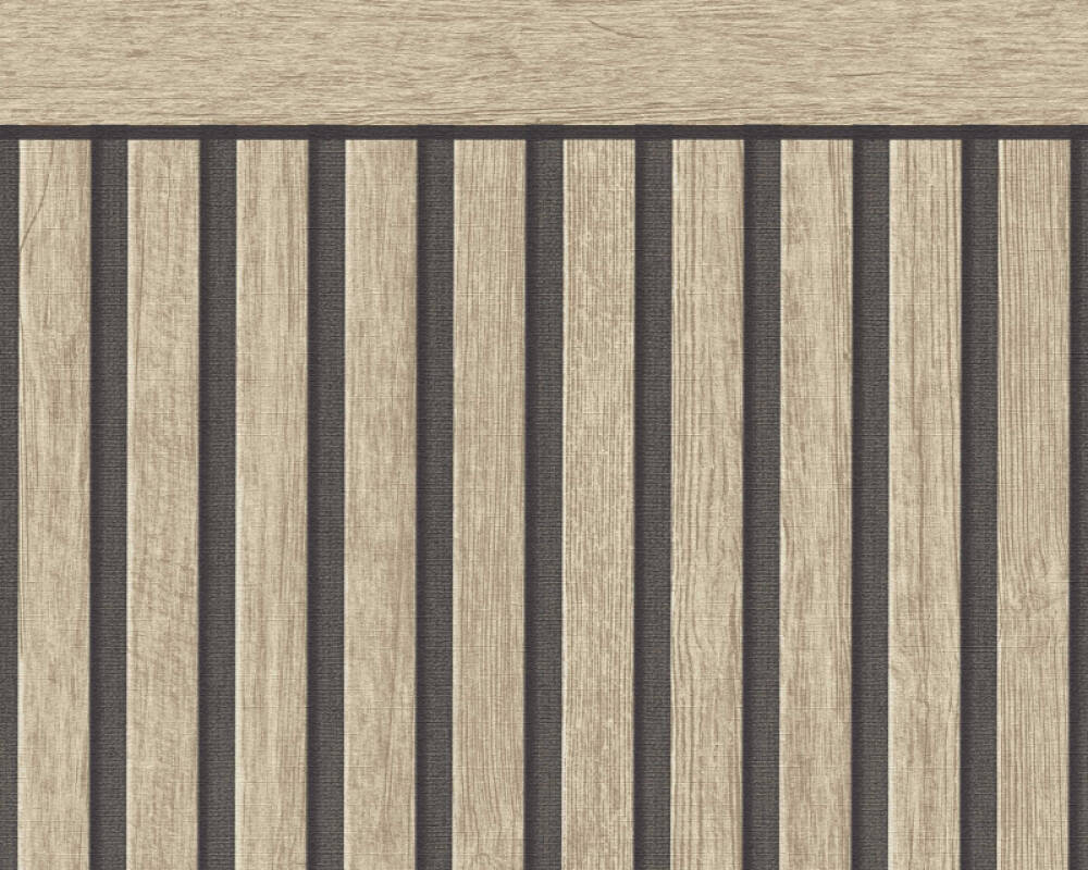 Wood Stripe & Solid Wallpaper in Beige/Black/Brown