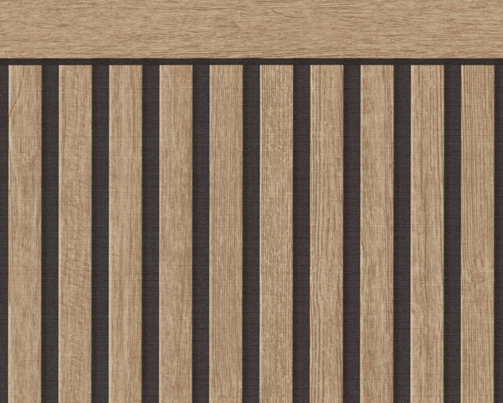 Wood Stripe & Solid Wallpaper in Brown/Black