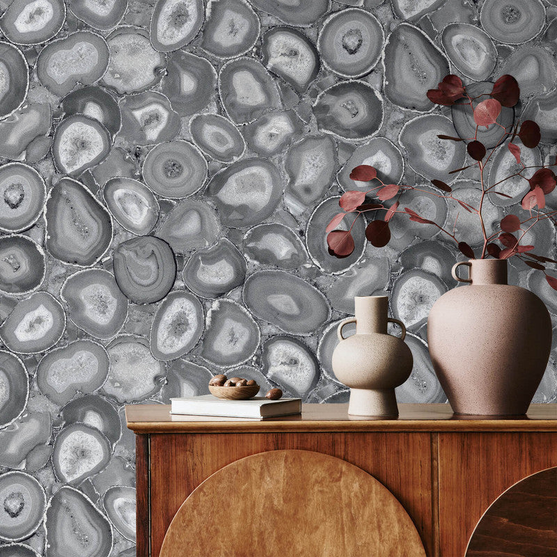 Filo Agate Wallpaper in Black Cumin