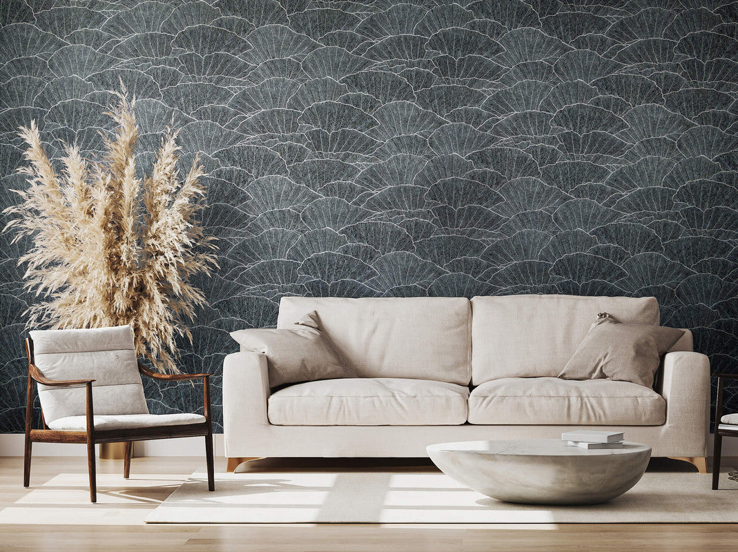 Seashell Wallpaper in Black Blue