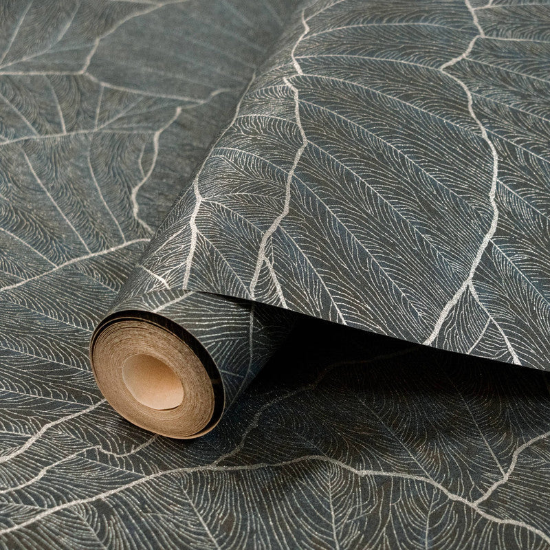 Seashell Wallpaper in Black Blue