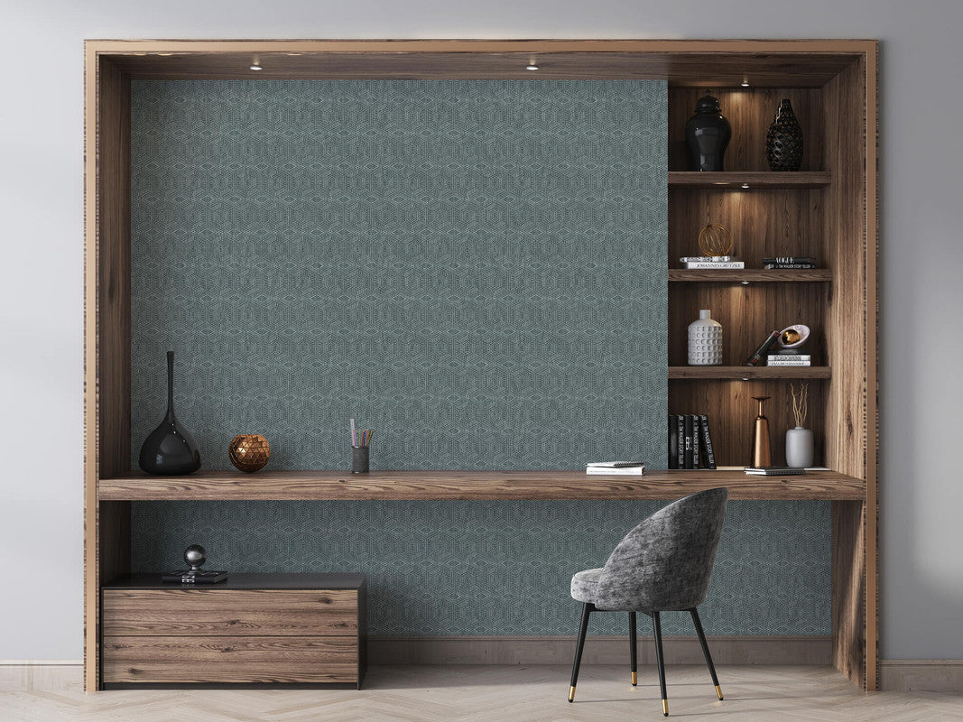 Greek Tile Wallpaper in Black Blue