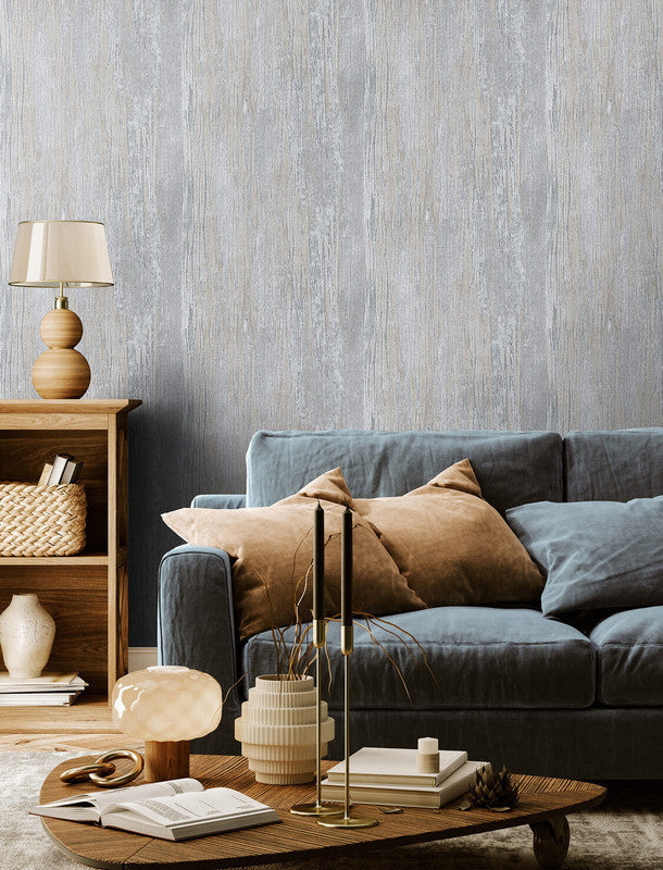 Wooden Wallpaper in Cloudy Grey