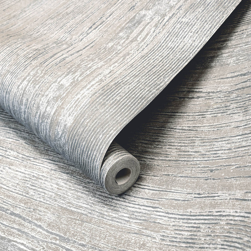 Wooden Wallpaper in Cloudy Grey