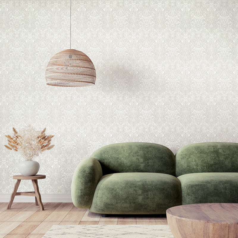 Brocade Wallpaper in Old White