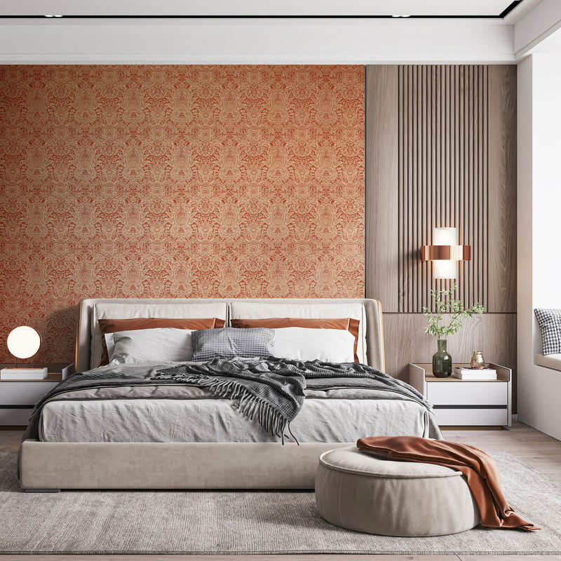 Brocade Wallpaper in Old Red