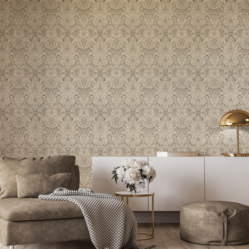 Brocade Wallpaper in Brown