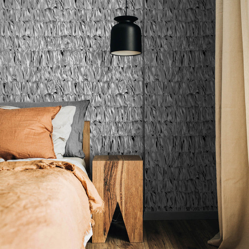 Calma Paper Strips Wallpaper in Black Cumin