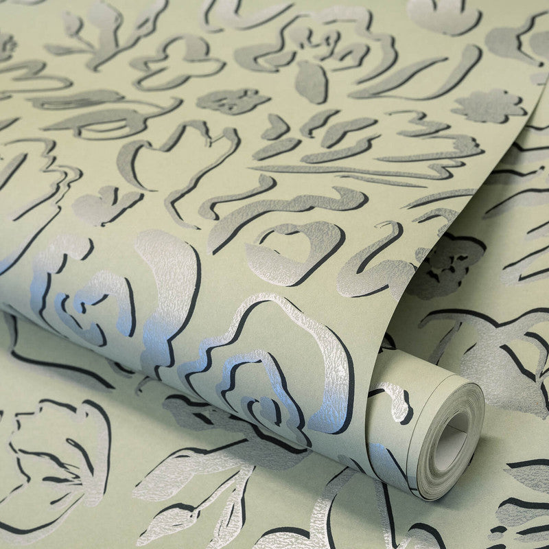 Fiore Operatic Flowers Wallpaper in Sage