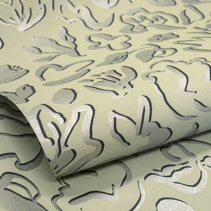 Fiore Operatic Flowers Wallpaper in Sage