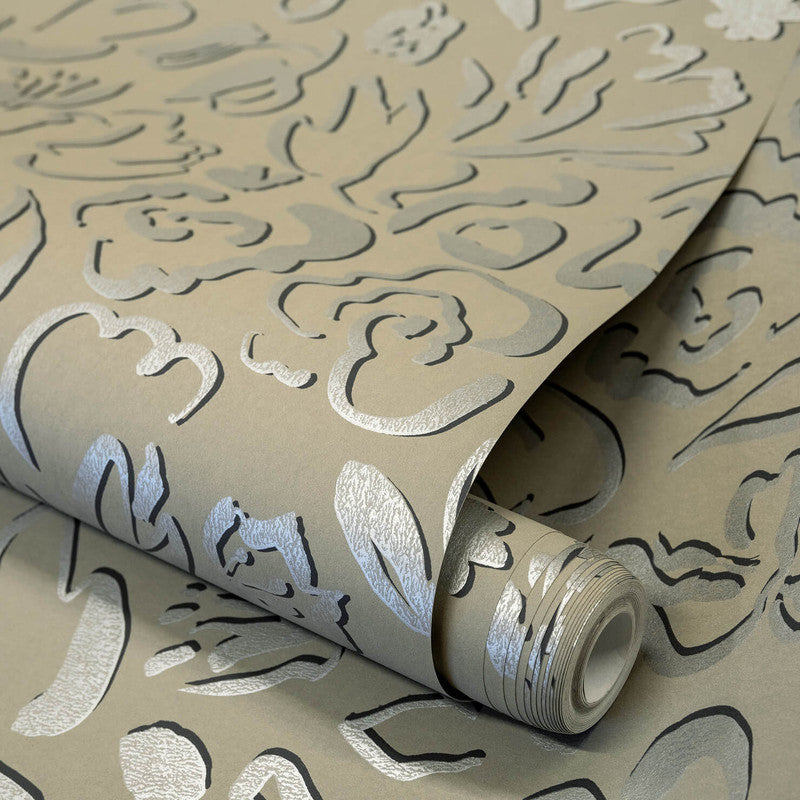 Fiore Operatic Flowers Wallpaper in Nutmeg