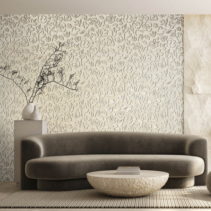 Fiore Operatic Flowers Wallpaper in Pine Nut