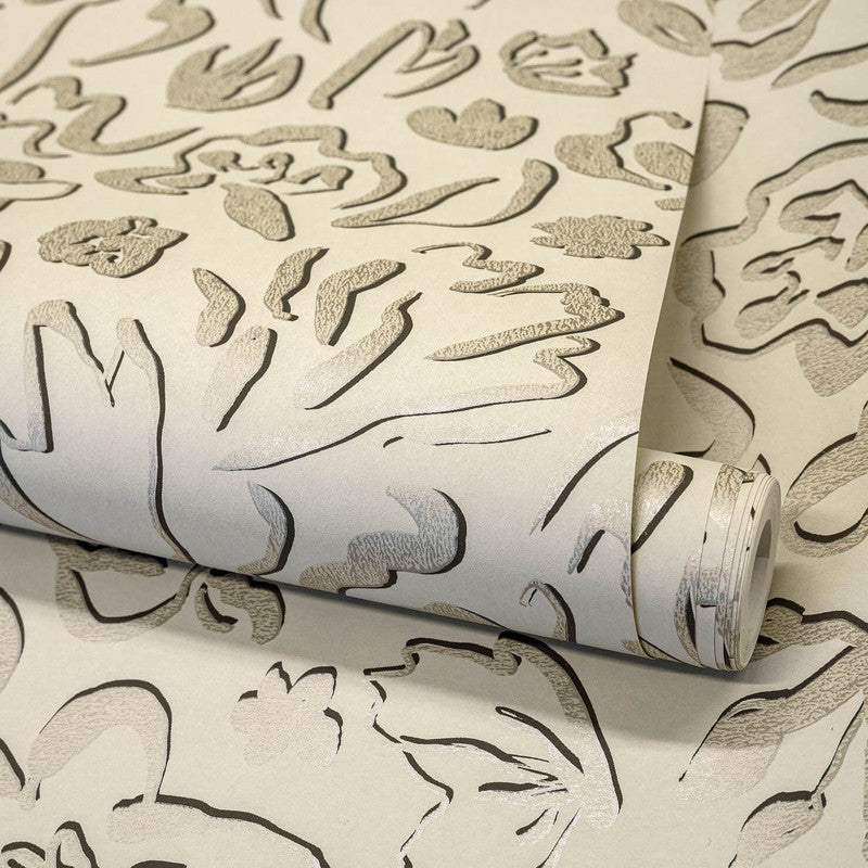 Fiore Operatic Flowers Wallpaper in Pine Nut