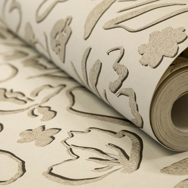 Fiore Operatic Flowers Wallpaper in Pine Nut