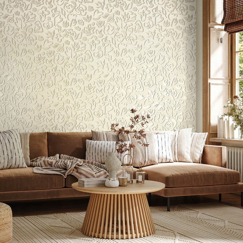 Fiore Operatic Flowers Wallpaper in Himalayan Salt