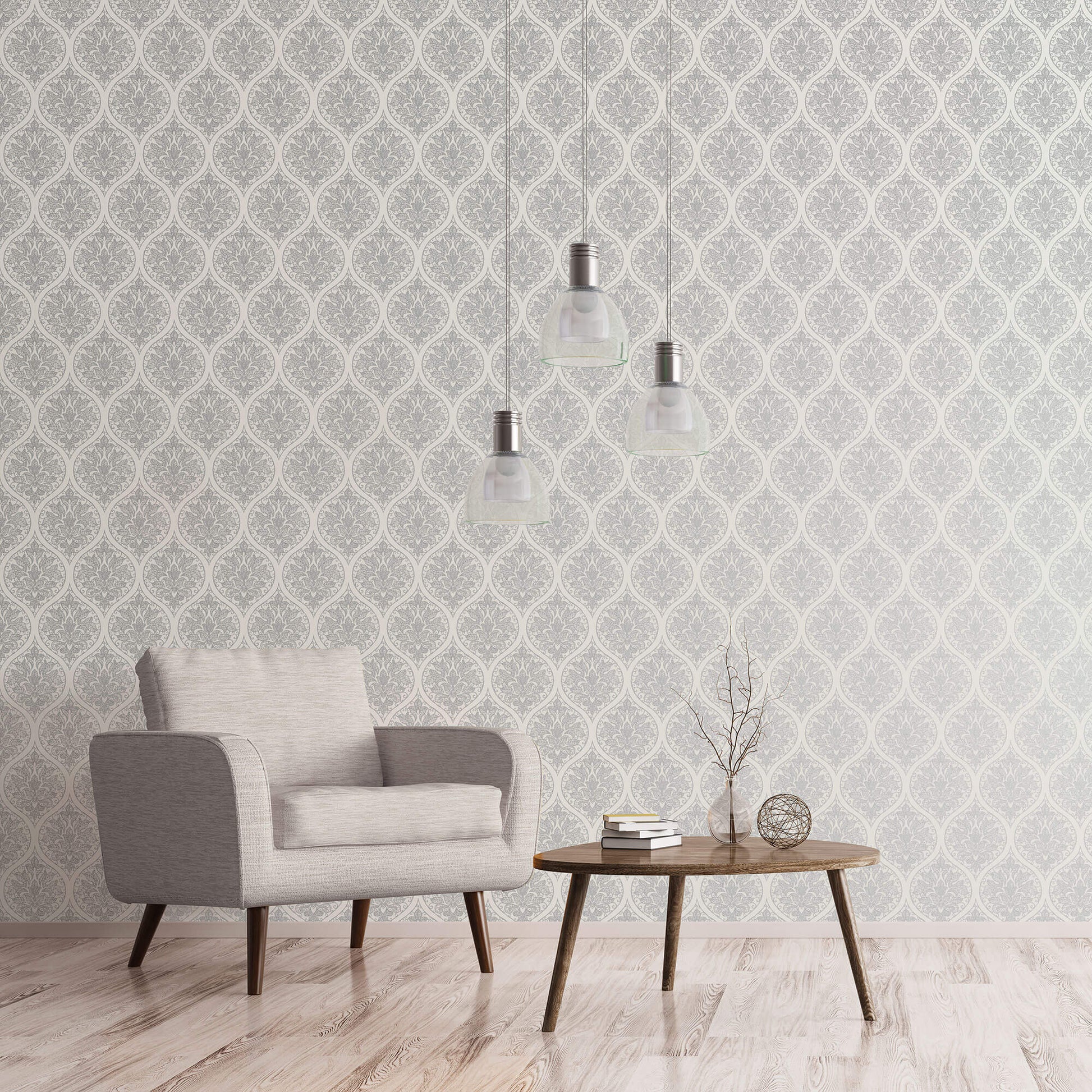 Emporium Ogee Cream/Silver from the Emporium Collection by Galerie Wallcoverings