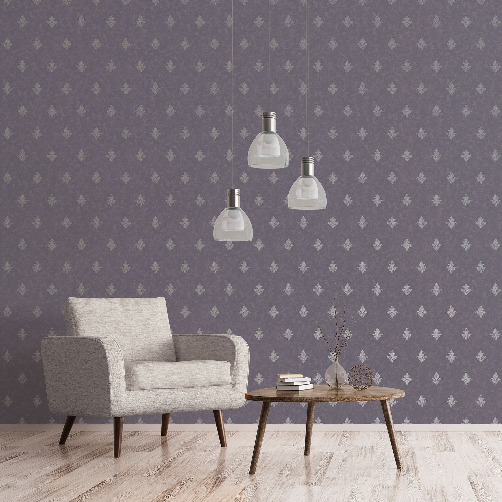 Mehndi Motif Purple/Silver from the Emporium Collection by Galerie Wallcoverings
