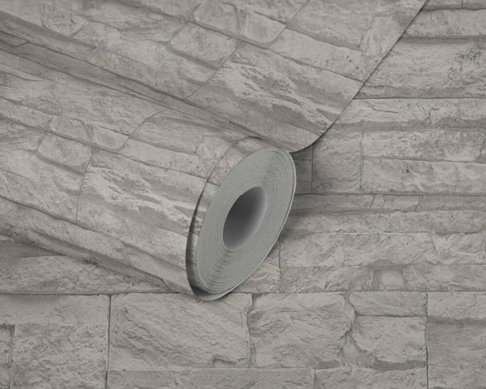 Flat Stone Wallpaper in Grey/White