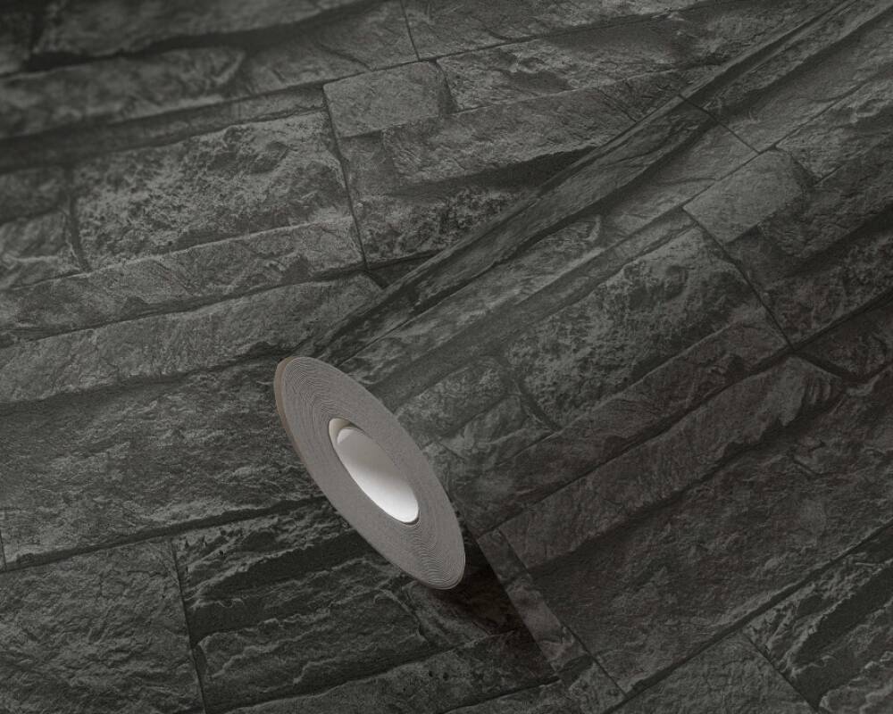 Flat Stone Wallpaper in Black/Grey
