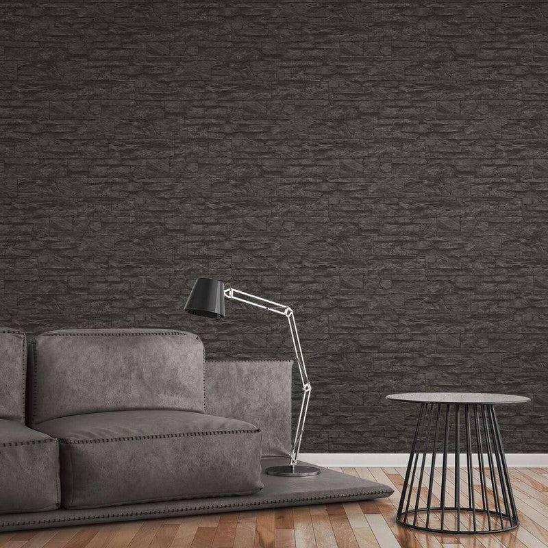 Flat Stone Wallpaper in Black/Grey