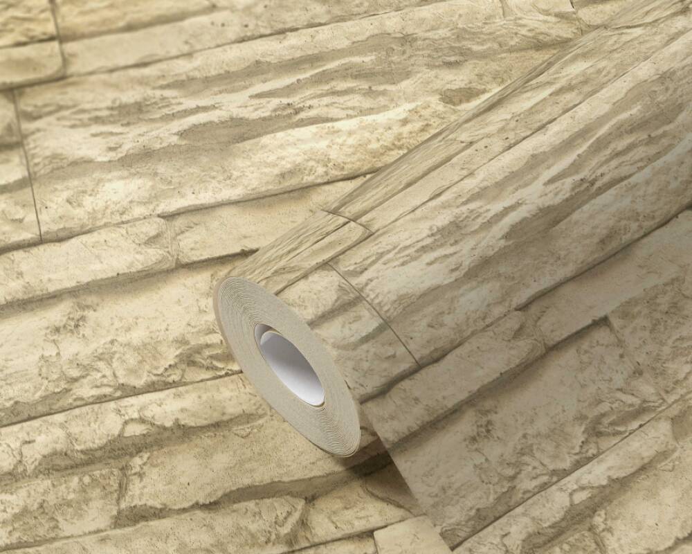 Flat Stone Wallpaper in Cream/Beige