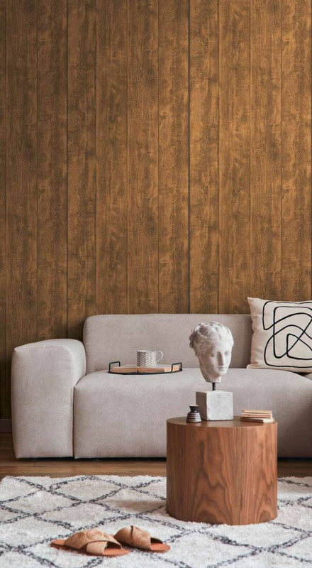 Cottage Wood Panels Wallpaper in Brown