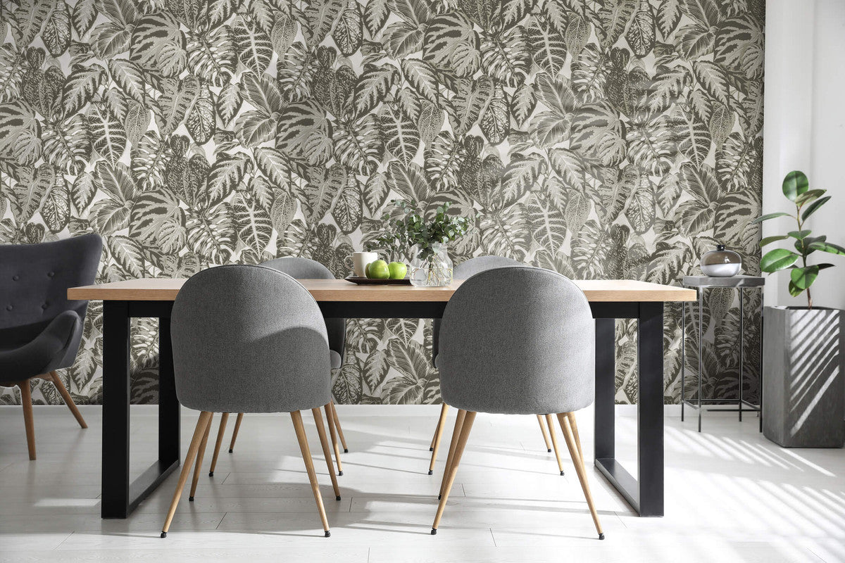 Elephant Leaf Wallpaper in Beige