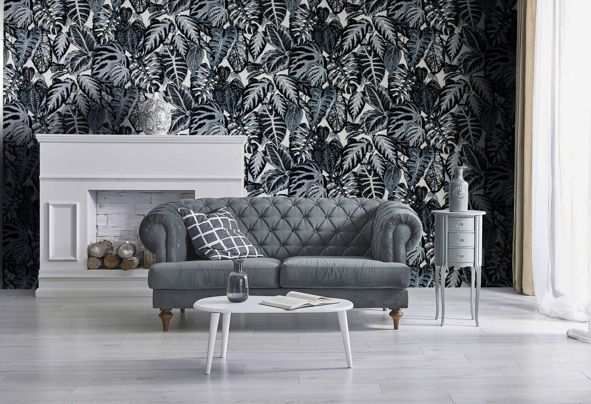 Elephant Leaf Wallpaper in Blue