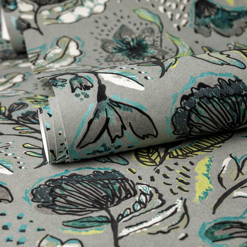 Felice Wild Garden Wallpaper in Spirulina