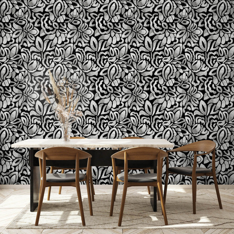 Lana Brussels Lace Wallpaper in Black Pepper